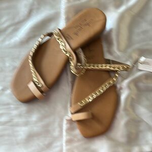 Mila Paoli Tan Sandals with Gold Chain